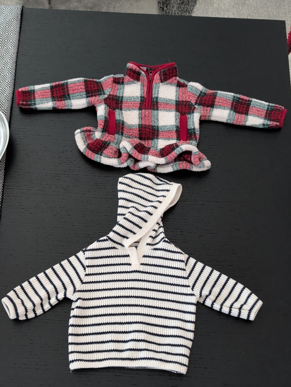 Lot 2 Girl 12 -18 Months Old Navy Hooded Knit Pull On Sweater Plaid Fleece Red